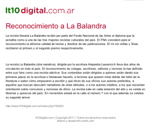 Reconocimiento a La Balandra en lt10digital.com.ar